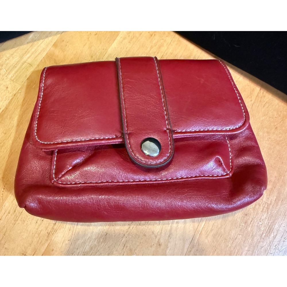 Red‎ Vinyl Clutch Bag with Contrast Stitching Magnetic Snap Closure Pouch